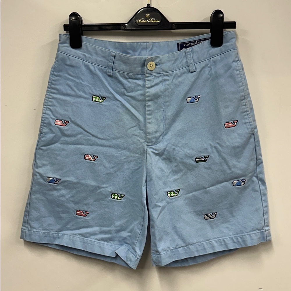 Vineyard Vines Blue Shorts with Whale Pattern 30